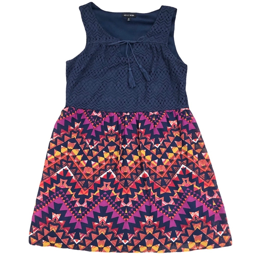 As U Wish Aztec multi colored print dress size medium large